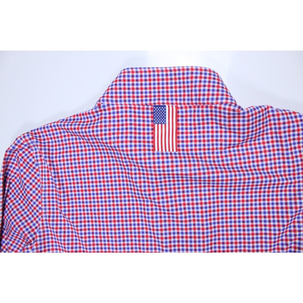 Men's Rhoback Pullover Quarter Zip Top Shirt Red Plaid Team USA Flag sz M NWOT - Picture 8 of 8